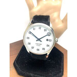 Tom Ford Men's Watch N.002 Swiss Automatic White Dial Black Leather Strap 40mm